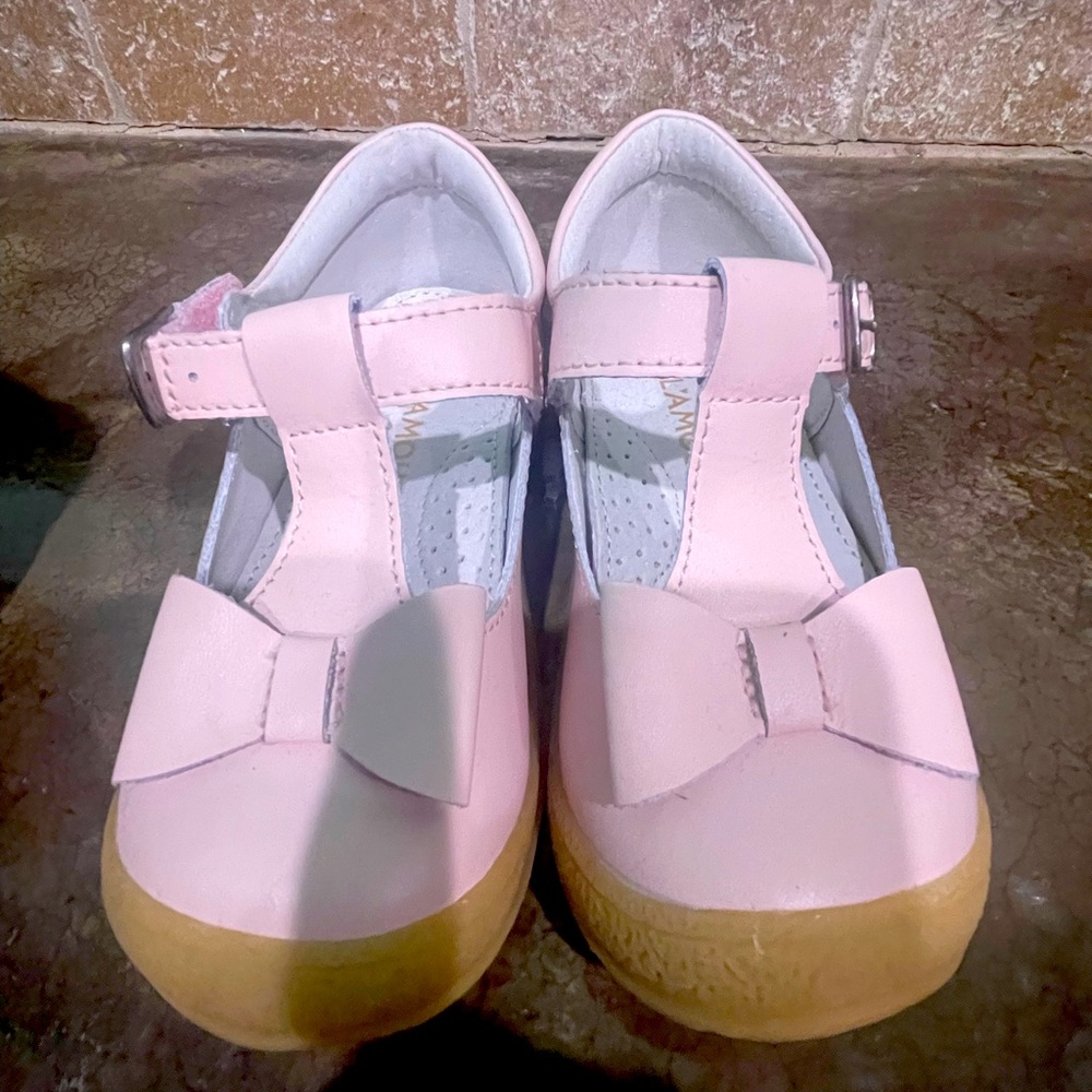 L’Amour light pink Emma Bow T-Strap Mary Janes